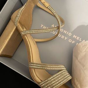Creamy colored high heels, only worn 2 times all rhinestones are still on